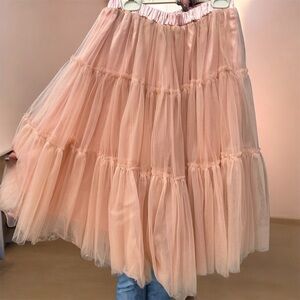 Chicwish Peach Layered Tulle Midi Skirt